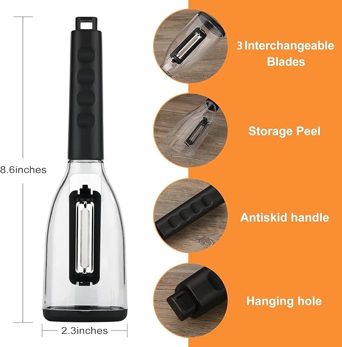 Vegetable Peeler with Container and Corn Peeler Set, peeling knife with storage box and 3 interchangeable blades in kitchen gadget.Fruits and veggie peeler with catcher, 2 Pieces