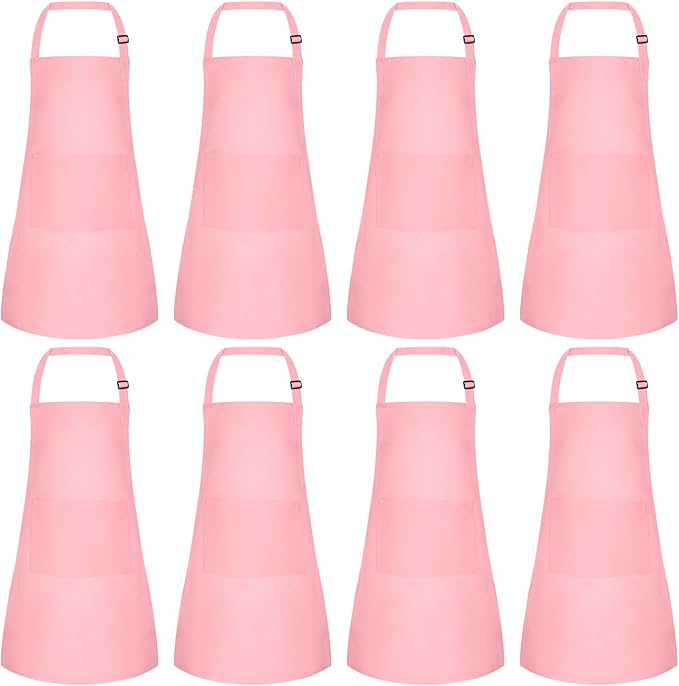 Morcheiong 8/12/24 Pack Adjustable Kids Apron Bulk with 2 Pockets Toddler Apron Kids Painting Aprons for Baking Painting