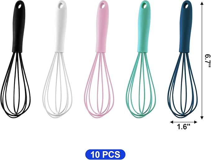 10-Piece Mini Multicolor Silicone Whisks, Non-Stick, Heat-Resistant Up to 500°F, Perfect for Mixing, Whisking, Stirring, Baking