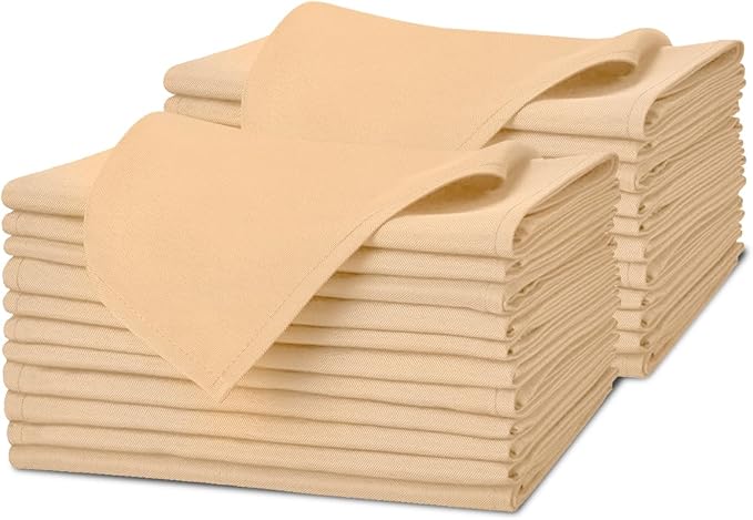 Avalon Kitchen Beige Cloth Napkins Bulk (Pack of 24) - 100% Polyester Dinner Linen Napkins Cloth Washable & Reusable - Durable with Hemmed Edges - Ideal for Parties and Weddings (17x17 Inches)