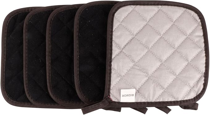 5 Pack Pot Holders for Kitchen Easy-Care Cotton Machine Washable hot Pads for Kitchen for Cooking and Baking Oven Black