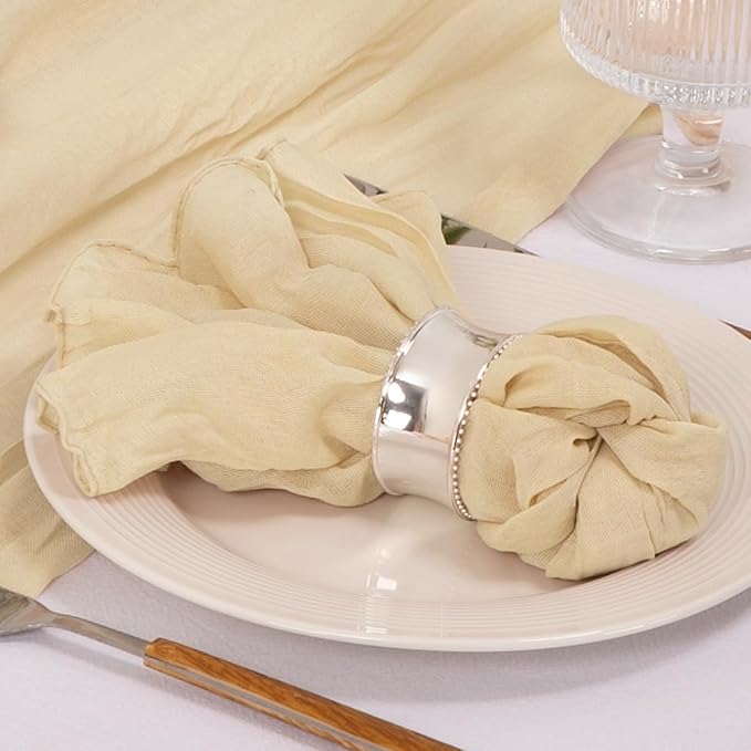 MLMC 40 Pack Cheesecloth Napkins Bulk Champagne Dinner Cloth Napkins 21"x21" Boho Reusable Napkins in Bulk for Bridal Shower Baby Shower Events Table Decor