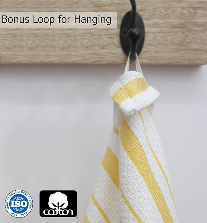 COTTON CRAFT Oversized Kitchen Towels -4 Pack 100% Cotton Basketweave Tea Dish Towels - Absorbent Reusable Low Lint Quick Dry - Cooking Drying Restaurant Bar Cleaning Cloth Napkin -20x30 Yellow Stripe
