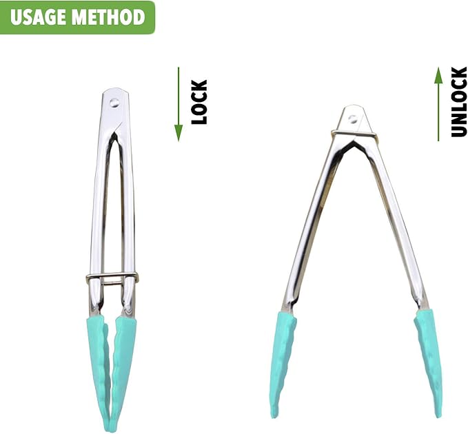 HINMAY Mini Tongs with Silicone Tips 7-Inch Small Serving Tongs, Set of 3 (Pink Mint Yellow)