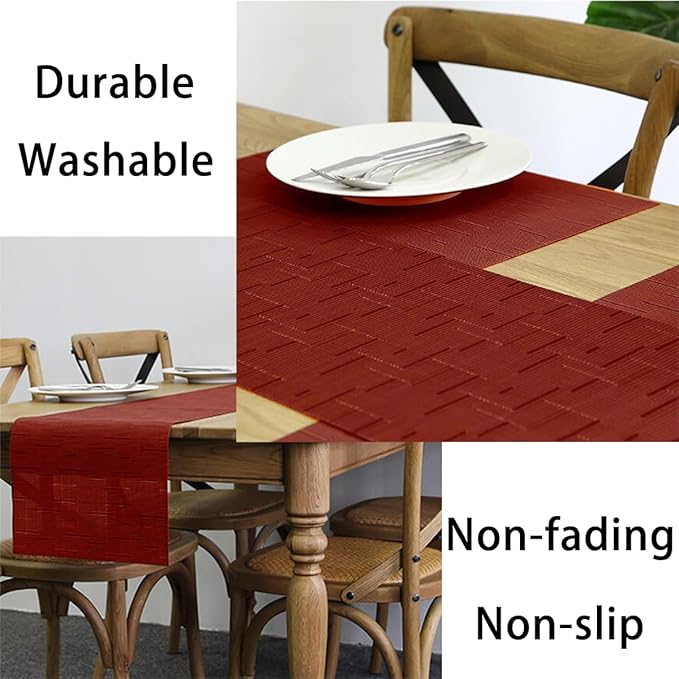 PIGCHCY Placemats Set of 12 Washable Durable Place Mats Vinyl Heat Resistant Non-Slip Table Mats Indoor Outdoor (Burgundy Red)