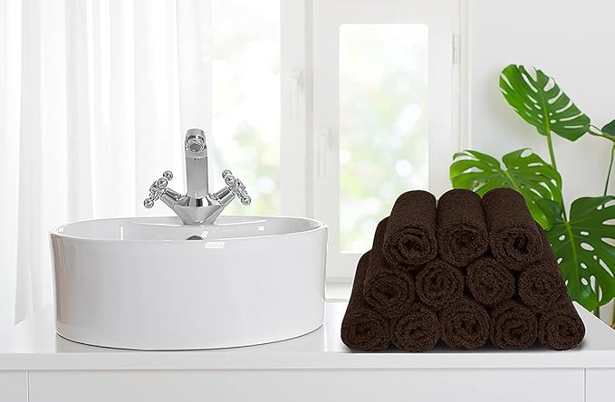 Softolle 100% Cotton Washcloths 24 Pack (12x12 Inches) Soft, Highly Absorbent Washcloth, Face Towels, Wash Cloths for Face, Ring Spun, Bulk Pack (Brown)