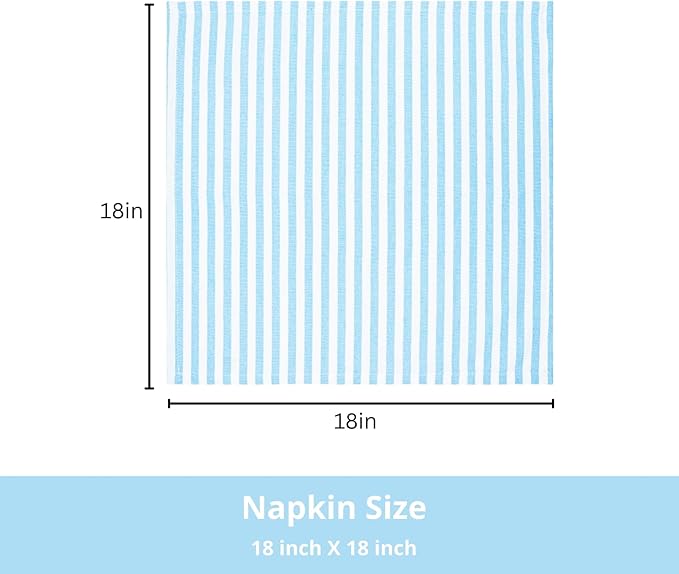 PurpleEssences Plain Striped Cloth Napkins - Set of 12-100% Cotton - 18 x 18 Inch - Spring Easter Summer and Perfect Everyday Use Dinner Napkin - Aqua Blue White