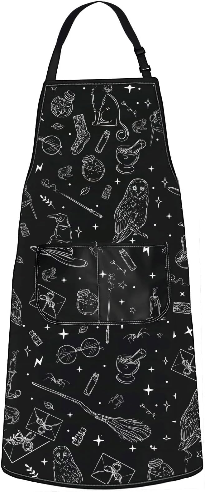 WZMPA Magic Wizard Kitchen Apron With Pockets Spooky Witch Gift Gothic Magic Adjustable Apron For Cooking Baking Grilling