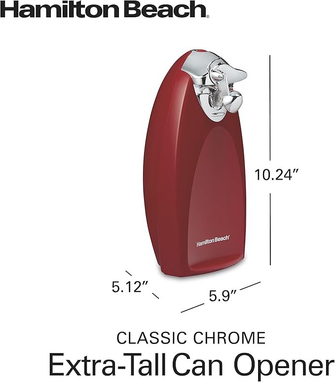 Hamilton Beach Electric Automatic Can Opener with Auto Shutoff,Knife Sharpener,Cord Storage,and SureCut Patented Technology,Extra-Tall,Red,(Pack of 2)