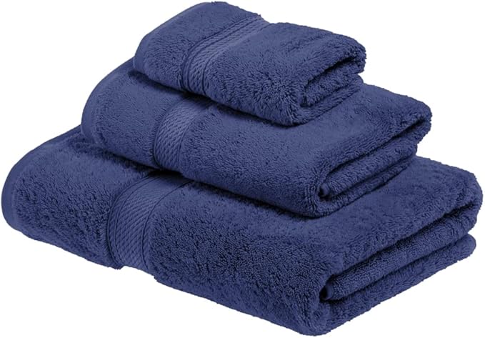 SUPERIOR Egyptian Cotton Pile 3 Piece Towel Set, Includes 1 Bath, 1 Hand, 1 Face Towel/Washcloth, Ultra Soft Luxury Towels, Thick Plush Essentials, Guest Bath, Spa, Hotel Bathroom, Navy Blue