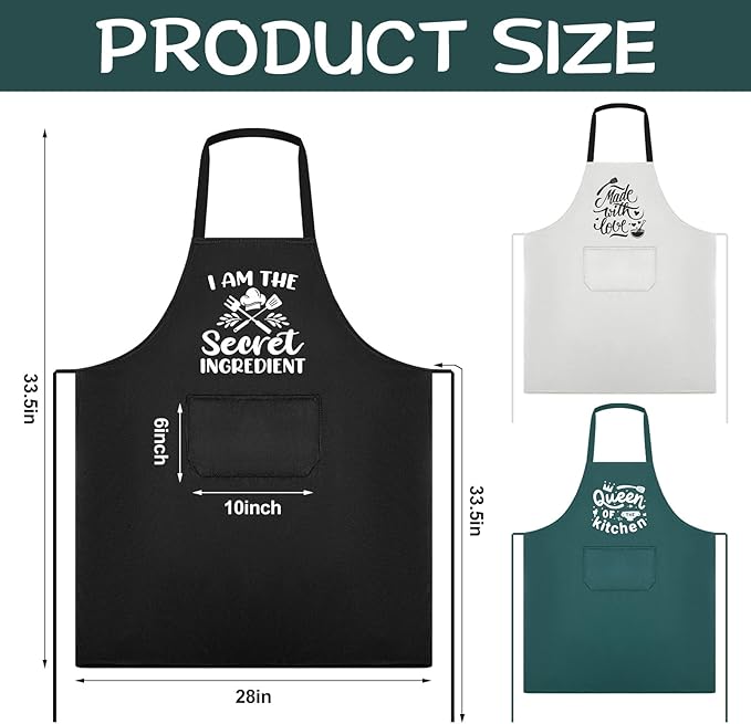 Jeyiour 3 Pack Funny Cooking Aprons Women Oil-proof Kitchen Aprons with Pockets for Home Chef BBQ Birthday Thanksgiving Gift(Black, Green, White)