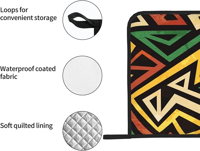 Pot Holders 2 Pcs Sets for Kitchen African Tribe Ethnic,Oven Pan Plate Bowl Pads Heat Proof Mat with Hanging Loop, Heat Resistant Potholders for Cooking Vintage Geometric Bohemian