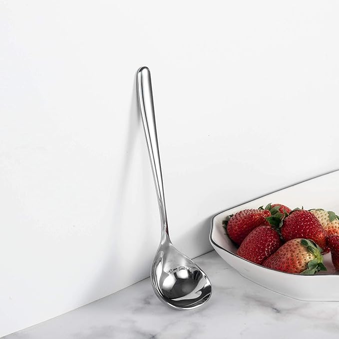 IMEEA 8-Inch Stainless Steel Sauce Ladle with Long Handle, Small Serving Ladle for Gravy, Dressing & Toppings, Set of 4