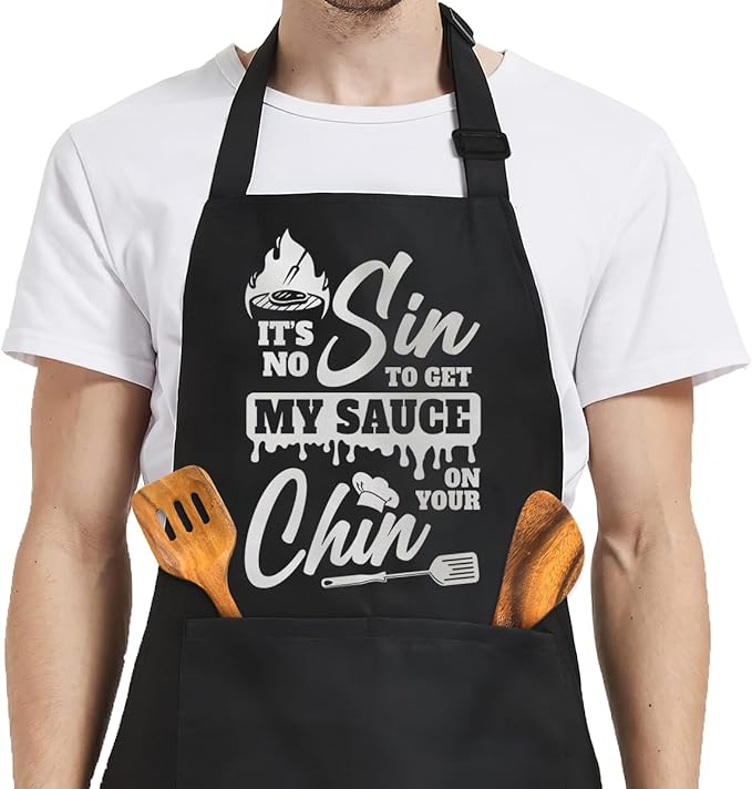 SANDJEST Men's Aprons with Pockets - Funny Aprons for Men BBQ, Kitchen, Cooking - Gifts for Birthday, Birthday