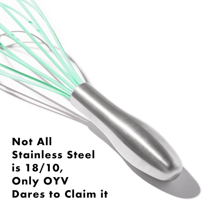 OYV 10-Inch Teal Silicone Whisk, Heat Resistant 480°F Kitchen Whisk with Stainless Steel Ergonomic Handle, Non-Scratch for Nonstick Cookware, Dishwasher Safe, Perfect for Blending, Cooking & Beating