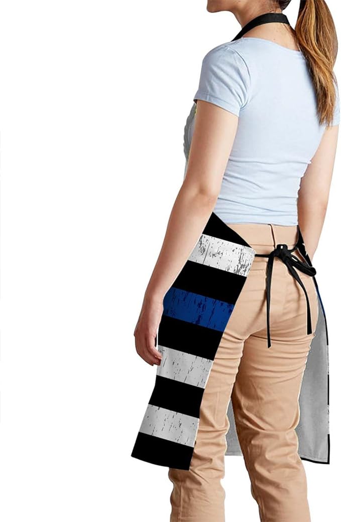 oFloral Retro Thin Blue Line Flag Apron Unisex Adjustable Bib Apron, Cooking Kitchen Chef Apron, Women Men Apron for Home Kitchen, Restaurant, Coffee house