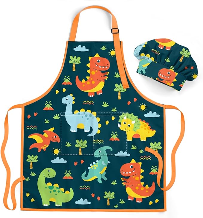 SANDJEST Kids Apron with Chefs Hat Set, Kitchen Apron Gifts