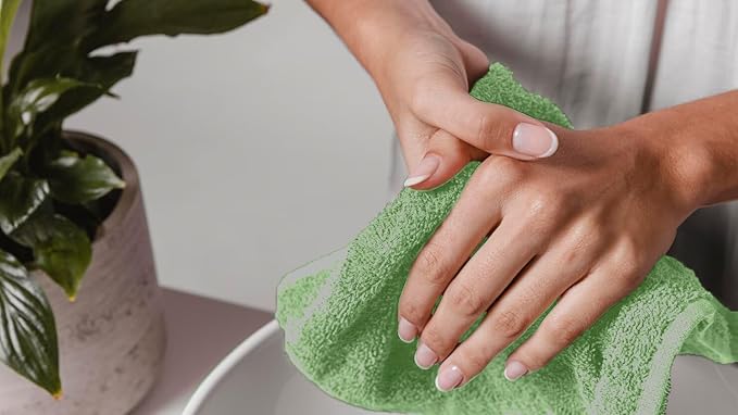 Avalon Towels Cotton Washcloths 24-Pack – 12 x 12 Inch Sage Green Super Soft & Absorbent Ring-Spun Cotton Wash Cloths for Face, Bath, Spa, Gym, Hotel & Cleaning