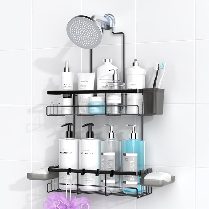 AKTECKE Shower Caddy Hanging Bathroom Organizer: Rustproof Shelf for Inside Shower - No Drilling Racks Over Showerhead - Bath Shelves for Shampoo Soap