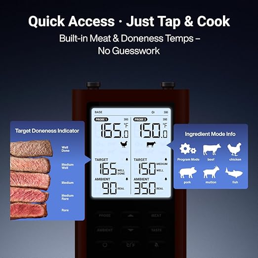 ThermoMaven 3000FT Smart Wireless Meat Thermometer, Sub-1G Long Range, 6 Sensors NIST Certified Accuracy, 2 Thin Probes, Standalone Base with Large LCD for Grill, Smoker, Oven, BBQ