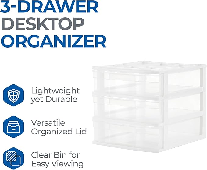 Gracious Living 3-Drawer Desktop and Countertop Organizer Drawer Set, White/Clear