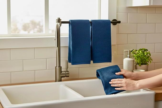 Serafina Home Royal Nautical Blue Kitchen Hand Dish Towels: Oversized 28" x 18",100% Cotton Cloth Soft Cleaning Drying Absorbent Set of 3 Multipurpose for Everyday Use (Royal Blue)