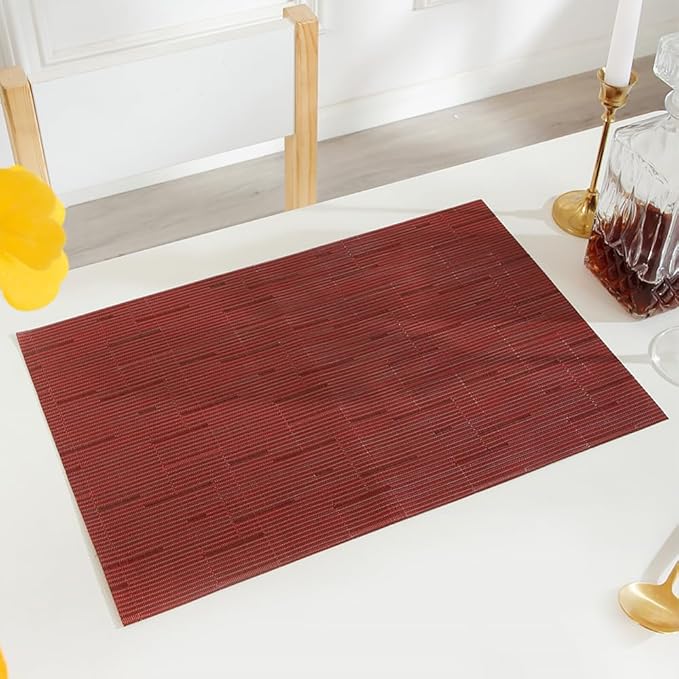 PIGCHCY Placemats Set of 8 Washable Durable Place Mats Vinyl Heat Resistant Non-Slip Table Mats Indoor Outdoor (Burgundy Red)