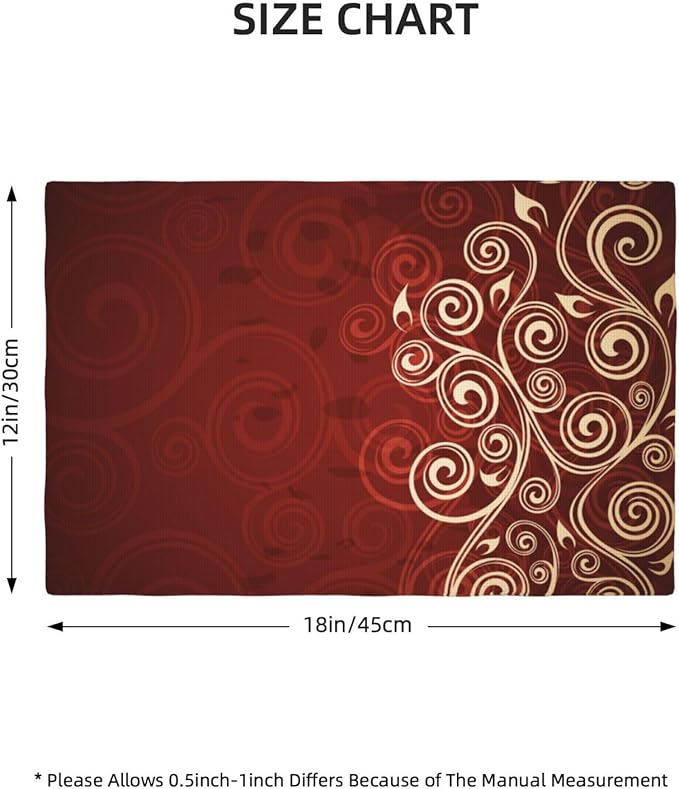 Burgundy Placemats Set of 4 Linen Washable Red Floral Swirls Ivy Image Ombre Details Placemat Kitchen Dining Heat-Resistant Place Mats Flower Art Table Mats for Home Party 12x18 Inch