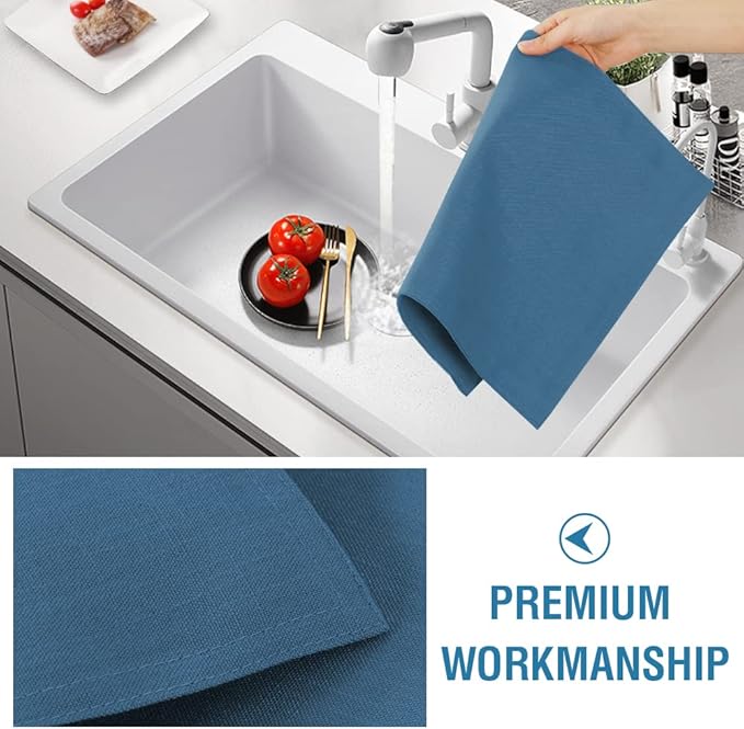 H.VERSAILTEX Linen Placemats Set of 4 Premium Solid Table Mats for Dining Table Spill-Proof Waterproof Heat-Resistant Kitchen Mats Washable, 12x18 inches, Ink Blue