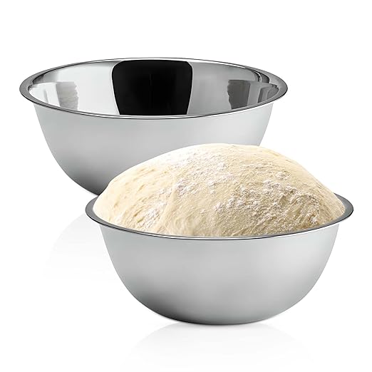 OCS Parts 5 Quart Mixing Bowls | Set of 2 | 11.25-Inch Stainless Steel Professional Grade Flat Base Mixing Bowls for Home and Commercial Kitchens | Dishwasher Safe