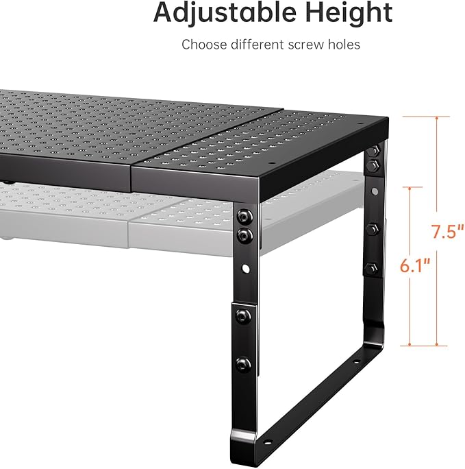 Expandable Adjustable Stackable Kitchen Organizer,Pantry Storage Shelves Racks,for cabinets Shelf, Kitchens, countertops, bathrooms,RV(1Pack/Black,Medium)