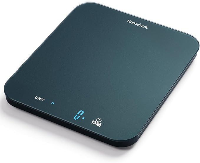 Homebuds Food Scale, 33lb/15kg Digital Kitchen Scale, Weight Grams and Ounces in 1g/0.1oz Precision for Baking and Cooking, LED Display, 3*AAA Batteries Included, Tempered Glass, Blue