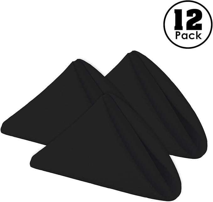 Gee Di Moda Cloth Napkins - 17 x 17 Inch Black Dinner Napkins - Set of 12 Soft & Absorbent Washable Fabric Cloth Table Napkins with Hemmed Edges for Hotel Restaurant, Holiday Parties & Wedding