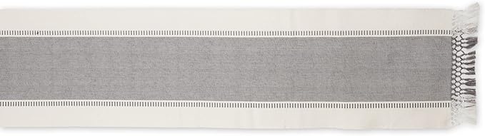 DII Dobby Stripe Woven Table Runner, 13x108 (13x113.5, Fringe Included), Cool Gray