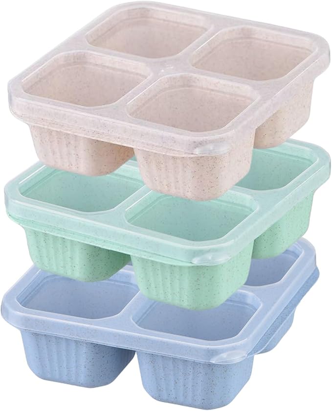 Emptycolor 3 Pack 4 Compartment Lunch Snack Containers with Lids, Meal Prep Bento Snack Boxes, BPA Free, Reusable Food Storage Lunchable Containers for People Work Travel