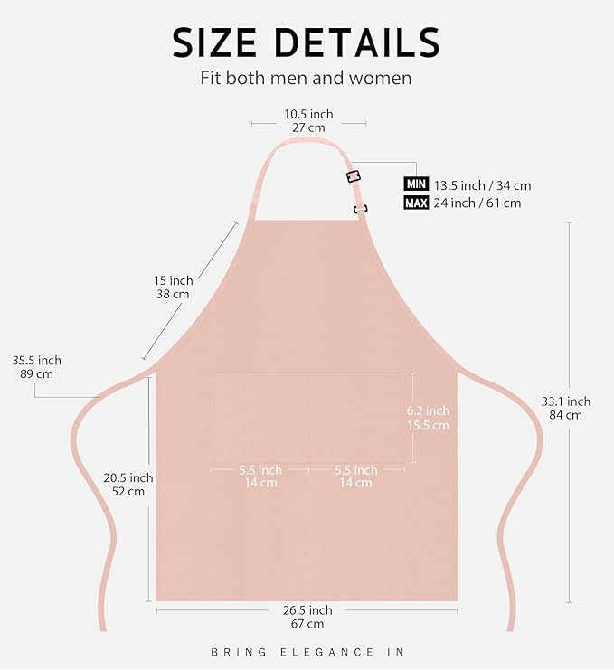 Syntus Apron for Men Women, Adjustable Cooking Kitchen Chef Aprons with 2 Pockets, Cotton/Polycotton/Polyester