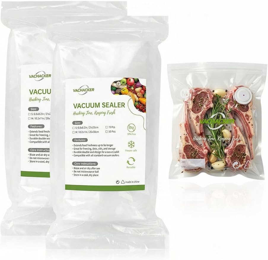 30 Pack Reusable Vacuum Sealer Bags with Valve, 10"x11" BPA Free Replacement Bags for Handheld Sealer, Perfect Starter Kit Refill, Dishwasher & Freezer Safe