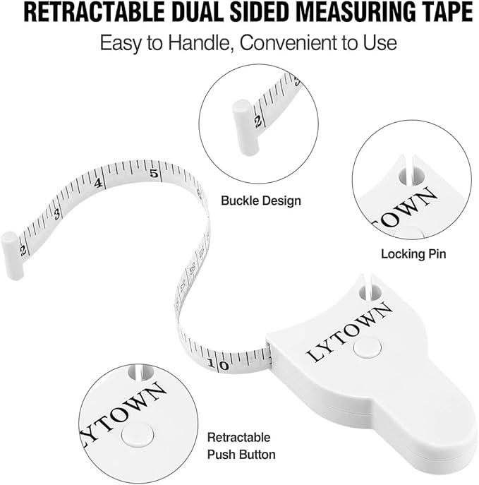 2PCS Body Tape Measure 60inch (150cm), Automatic Telescopic Tape Measure for Body Measurement & Weight Loss, Accurate for Tailor, Sewing, Fitness, Handcrafts, Clothes