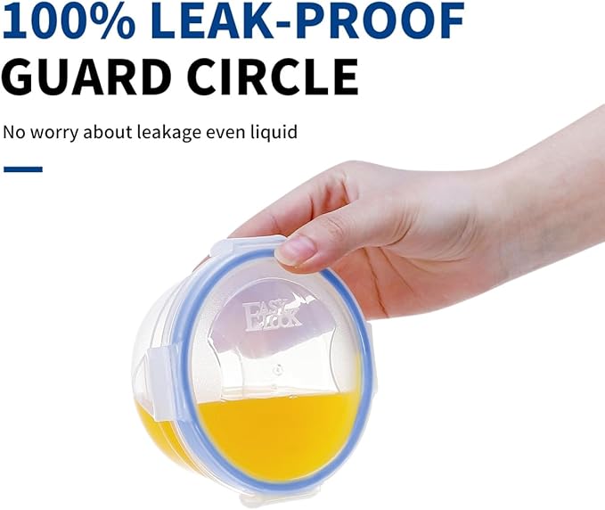KIGI Round Food Storage Containers with Lids, Leak Proof Small Plastic Bowls for Soup, Snacks, Puree, Meal Prep and Lunch, 4-Sided Locking Lid, BPA-Free,10 oz / 1.25 Cup,12 Piece Set
