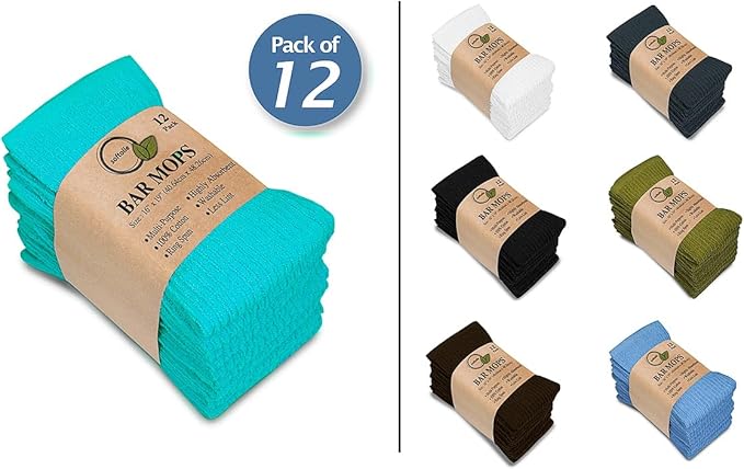 Softolle Bar Mop Towels, Pack of 12-16x19 Inches - 100% Cotton Super Absorbent Towels, Multi-Purpose for Home and Bar Cleaning (Turquoise)