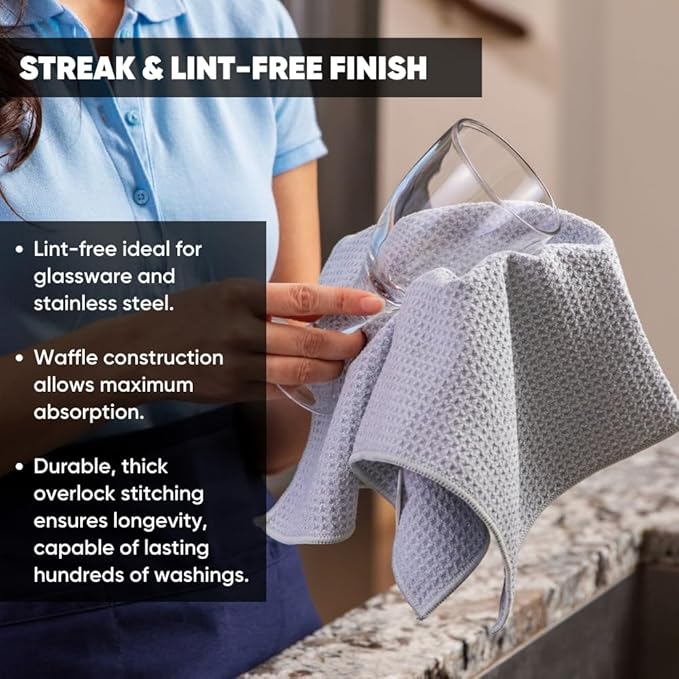 Kitchen Towels - Microfiber Waffle Weave Towels | Absorbent, No Lint, Thick, Reusable, Commercial, Soft, Hand, Tea, Glass, Bar, Sublimation Blank, Polyester Cloths (White, 16 x 24 (6 Pack))
