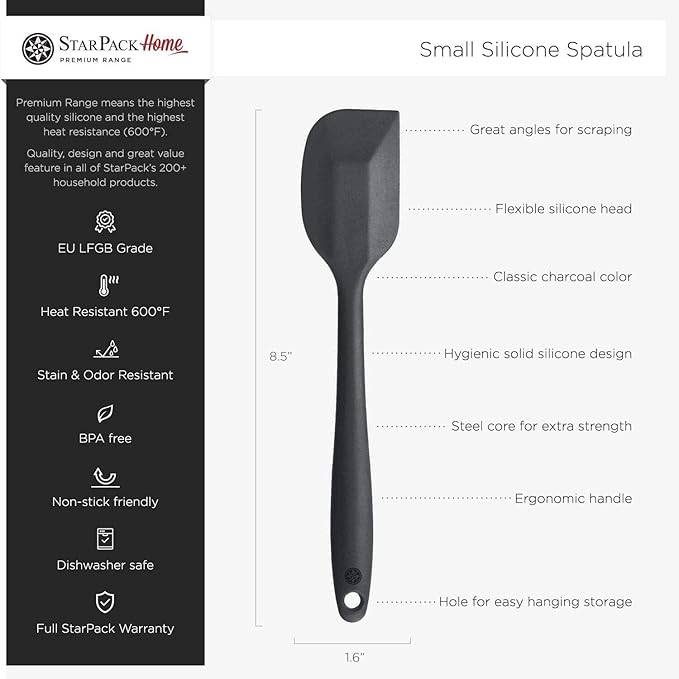 Starpack 'Scrape & Stir' Silicone Spatula (8 Inch) - Heat Resistant Spatula Set 600°F - Food Grade Kitchen Spatulas - Nonstick Baking and Cooking Spatula - LFGB Grade Rubber Spatula Set