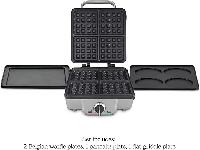 Cuisinart Belgian Waffle Maker with Pancake Plates, Nonstick Plates, 6 Browning Levels, Ready Indicator Lights, Temperature Control, Deep Waffle Pockets, WAF-300NAS, Brushed Stainless
