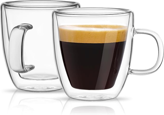 Mfacoy Glass Double Wall Insulated Espresso Cups (Set of 2), 5.4 oz Shots Cup with Handle, Insulated Glasses Mugs, Small Coffee Cups, Shot Glass