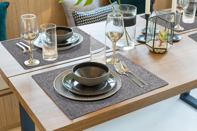 homing Cotton Linen Placemats Set of 6, Cloth Washable Farmhouse Dining Table Mats for Indoors & Outdoors, Easy to Clean, Dark Grey, 13 x 19 Inch