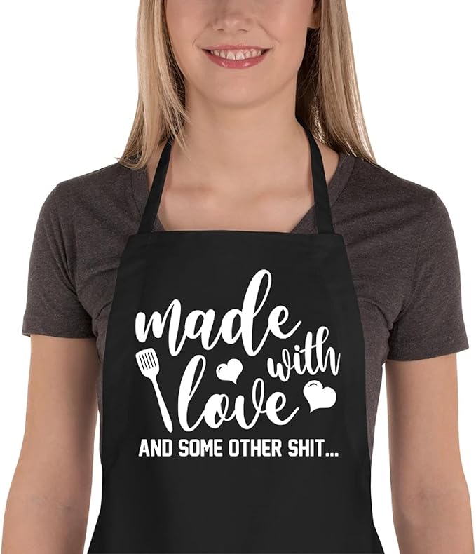 Funny Aprons for Women Men, Novelty Kitchen Cooking Apron with 2 Pockets, Cute Baking Gifts for Bakers, Birthday Mothers Day Apron Gift for Mom Wife Husband Sister Daughter Grandma