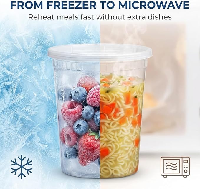 JoyServe 48 Sets Deli Containers with Lids – 8oz, 16oz & 32oz – Leak Proof, Microwaveable, Dishwasher & Freezer Safe – Plastic Food Storage & Soup Containers