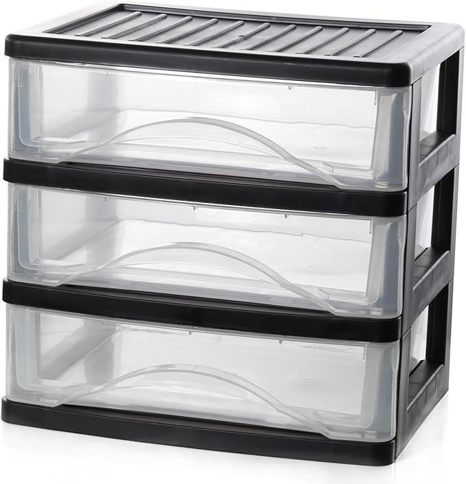 BYCY 3 Drawer Clear Stacking Desktop Organizer, Plastic Drawer Storage Container for Stationery Art Craft Supplies, Stackable Storage Drawers Make up Organizer for Office Supplies, School, Home