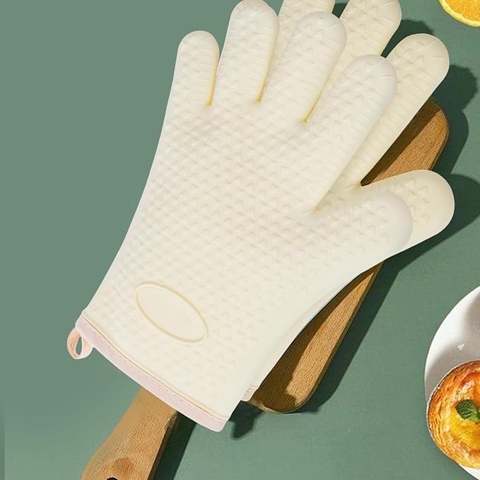 2 Pairs Silicone Oven Mitts Heat Resistant Gloves Heat Resistant Non-Slip Waterproof Kitchen Mittens for Baking, Grilling, Cooking(2 Pairs-Green + White)