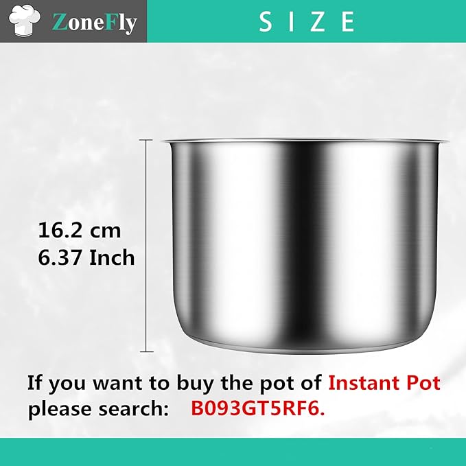 6Qt Power Cooker XL Replacement Inner Pot Stainless Steel Compatible with 6 Quart Power Pressure Cooker PPC770 PPC771 PPC770-1 PRO PCXL-PRO6 YBD60-100 WAL1 WAL2 Stainless Steel Inner Pot Parts - 6 QT